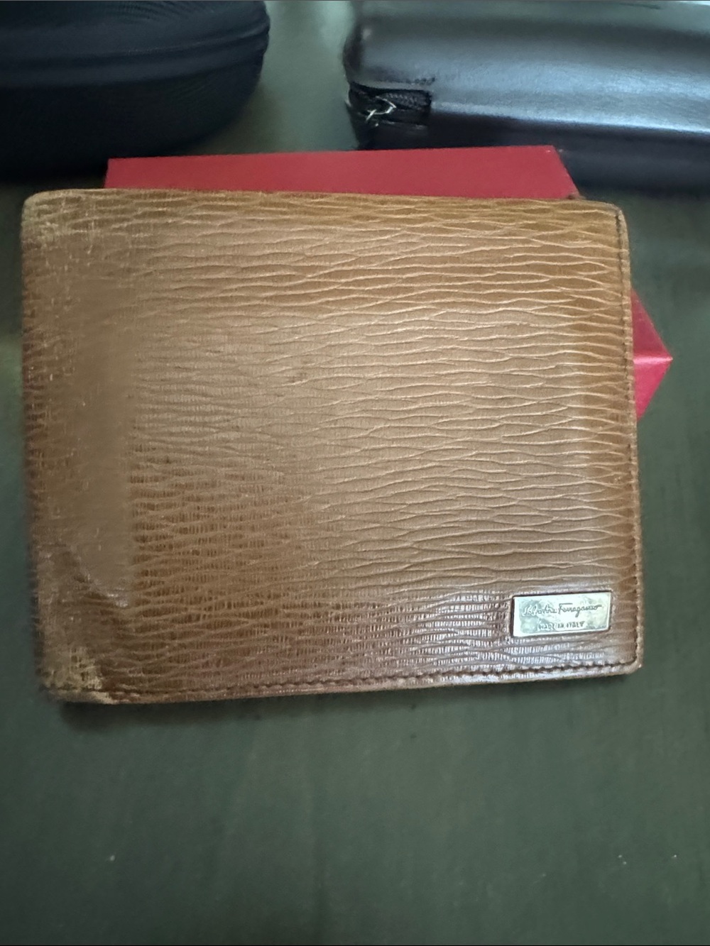 Salvatore Ferragamo Brown Textured Leather Wallet with Logo Plaque